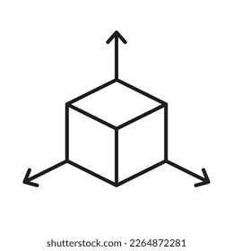 3D dimension symbol, architect design coordinate system. Three axis pictogram.