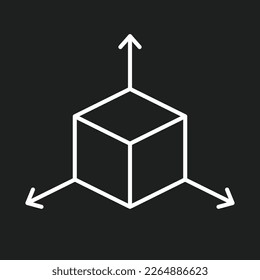 3D dimension symbol, architect design coordinate system. Three axis pictogram on black background.