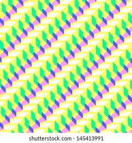 3D dimensional diagonal Neon Stripes rhombus pattern in 80s neon colors 