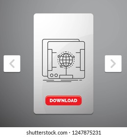 3d, dimensional, holographic, scan, scanner Line Icon in Carousal Pagination Slider Design & Red Download Button