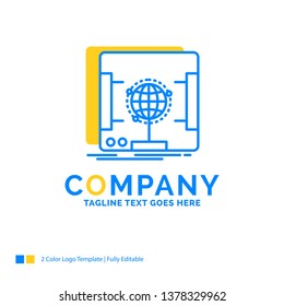 3d, dimensional, holographic, scan, scanner Blue Yellow Business Logo template. Creative Design Template Place for Tagline.