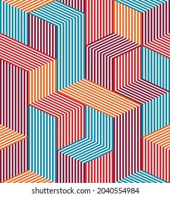 3D-dimensionale Würfel nahtloses Muster, geometrische endlose Textur mit Linien und Boxen, Architektur Thema, bunter Grafikdesign Hintergrund Bild.