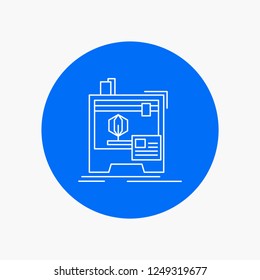 3d, dimensional, machine, printer, printing White Line Icon in Circle background. vector icon illustration