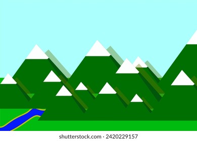 3d diorama mountain landscape illustration. Holiday landscape panorama illustration simple. 