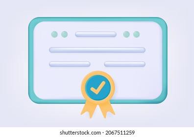 3d diploma. Winner's award of the highest degree of performance. Certificate, grant, diploma, gift, reward for successful achievements. Educational document for professional, quality training. Vector 