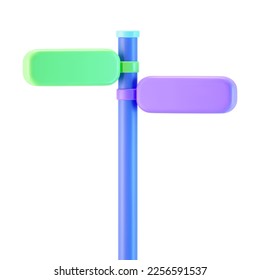 Icono de señalización de ruta en 3d con sombra aislada en fondo blanco. Representación de la señal de la calle cruzada de la plantilla para elegir la dirección y la calle adecuadas. 3.ª ilustración vectorial simple de dibujos animados