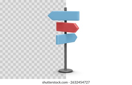 3D Direction Signpost With Colorful Arrows Pointing In Different Ways. Navigation Or Travel Concept On Transparent Background. Vector Illustration.