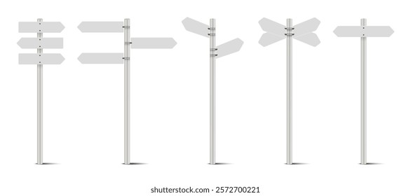 3D Directional Pole with Wayfinding Arrows. White Fingerpost, Street Signs, Guidepost and Direction Guide Set