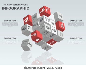 3d disassembled cube infographics template vector 