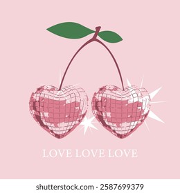 3d disco love vector illustration on  background vintage 3d love it's good for girl t-shirt print, vector illustration