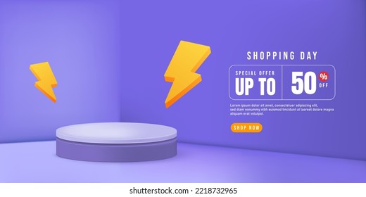 3D discount up to 50 persen sale podium. Flash Sale podium elegant background. 