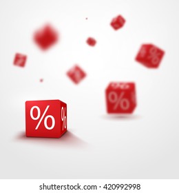 3D discount boxes dice for store market and shop. Sale promotional concept. 
