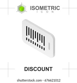 3D discount card icon isolated on white background. Isometric design. Flat style. Vector illustration.