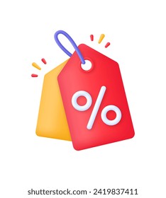 3D Discount offer tag icon. Sales with an excellent offer. Black Friday discount banner or coupon. Special offer promotion. Trendy and modern vector in 3d style