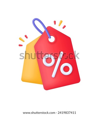 3D Discount offer tag icon. Sales with an excellent offer. Black Friday discount banner or coupon. Special offer promotion. Trendy and modern vector in 3d style