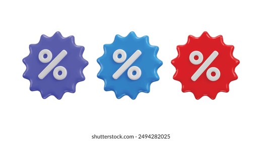 3d discount percentage icon concept of discount tag icon set