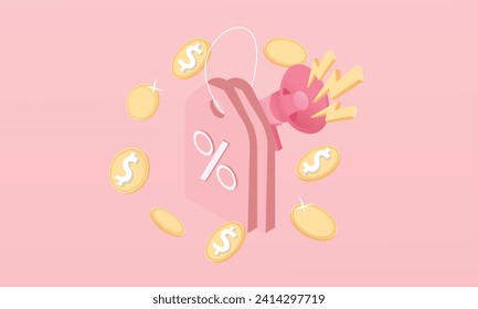 3D discount sale offer announce with megaphone and floating coin.3d goal for business, bank, finance, investment, money illustrations.
