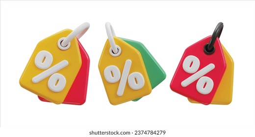 3d discount tag icon set vector illustration