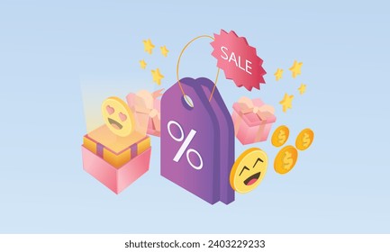 3D Discount tag for sales and shopping online, discount coupon of cash. Online Shopping on time alert notice special offer promotion.3d handmade.3d goal for selling online shopping, promotion.