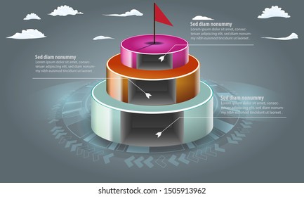 3d discs with cutted holes on them for infographic template with 3 steps or options. 3d vector illustration.
