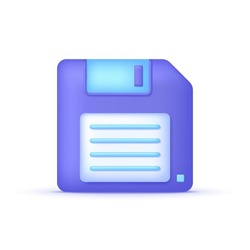 3D Diskette Icon Isolated On White Background. Online Data Storage, Memory Device, Save Files And Backup. Can Be Used For Many Purposes. Trendy And Modern Vector In 3d Style.