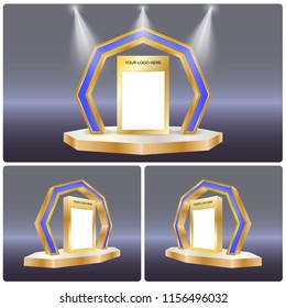 3d display banner info led TV screen modern style with spotlight for exhibition. Vector editable.