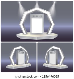 3d display banner info led TV screen modern style with spotlight for exhibition. Vector editable.