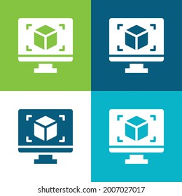 3d Pantalla Plana de cuatro colores conjunto mínimo de iconos
