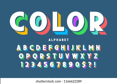 3d display font design, alphabet, letters and numbers.