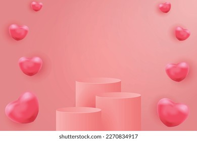 3D display podium product background with hearts 