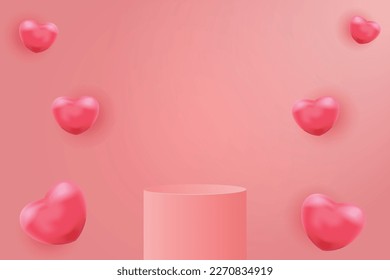 fondo de producto de podio de pantalla 3D con corazones 