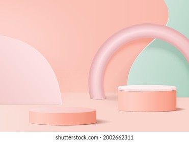 3d display product abstract minimal scene with geometric podium platform. pink background vector 3d rendering with podium. stand for cosmetic products. Stage showcase on pedestal 3d pink studio