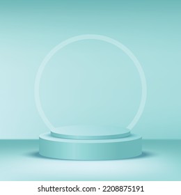 3d display product abstract minimal scene with geometric podium platform. light blue background vector 3d rendering with podium. stand for cosmetic products. Stage showcase on pedestal 3d studio