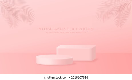 3D Display Product Podium Platform Decorated With Overlay Palm Leaf Shadow Effects. Suitable for Display Promotion Product Fashion, Cosmetic, Beauty, Women, etc.