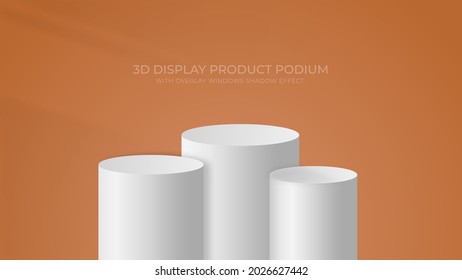 3D Display Product Podium Platform Decorated Tall Cylinder, Brown Background and Overlay Windows Shadow Effects, and  Suitable for Display Promotion Product Fashion, Cosmetic, Beauty, Women