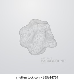 3D distorted sphere of wireframe. Futuristic vector illustration. Triangulated polygonal shape. Technology concept