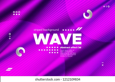 3d Distorted Wave Lines. Striped Poster in Pink and Purple Colors with Ripple of Flowing Surface. Modern Linear Template with Movement. Abstract Background with Distortion of Metallic Stripes.
