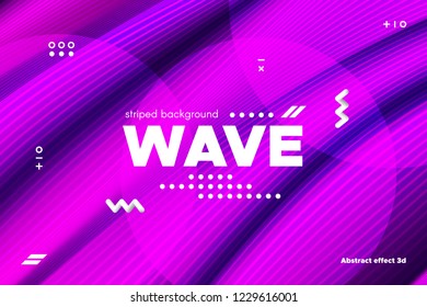 3d Distorted Wave Lines. Striped Poster in Pink and Purple Colors with Ripple of Flowing Surface. Modern Linear Template with Movement. Abstract Background with Distortion of Metallic Stripes.