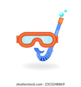 3d Diving mask and snorkel isolated on white background. Trendy and modern vector in 3d style.