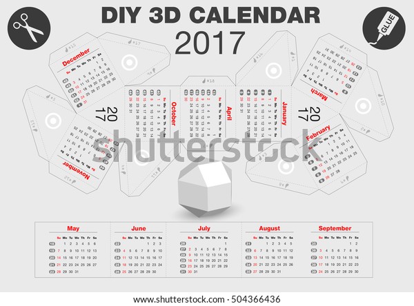 3d Diy Calendar 17 Print Stock Vector Royalty Free