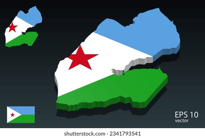 3D djibouti map and flag . 3D shape design . Independence day concept . Perspective view . Vector svg