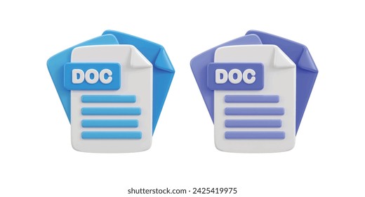 Conjunto de ilustración vectorial de icono de archivo doc 3d