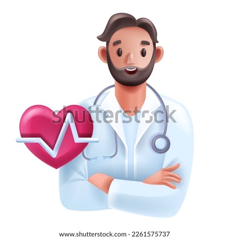 3D doctor medical online healthcare consultation icon, expert avatar, vector smiling therapist. Cartoon male cardiologist character, stethoscope, hospital white coat. Young 3D doctor person portrait