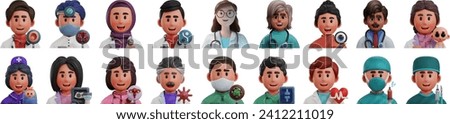 3D doctor medical team, healthcare personnel, female male hospital staff vector character face. Cartoon young nurse professional clinic cardiologist, emergency help therapist. 3D doctor smiling avatar