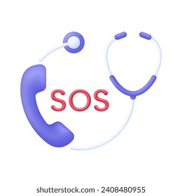 3D Doctor on call icon. SOS icon. First aid medicine and emergency call to hospital. Emergency call, medicine, healthcare, medical support. Trendy and modern vector in 3d style