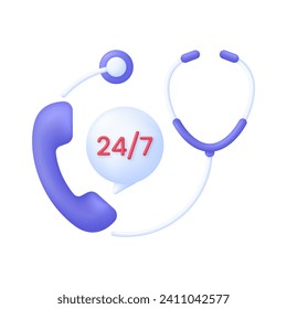 3D Doctor on call icon. 24,7 icon. First aid medicine and emergency call to hospital. Emergency call, medicine, healthcare, medical support. Trendy and modern vector in 3d style