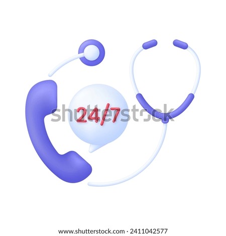 3D Doctor on call icon. 24,7 icon. First aid medicine and emergency call to hospital. Emergency call, medicine, healthcare, medical support. Trendy and modern vector in 3d style