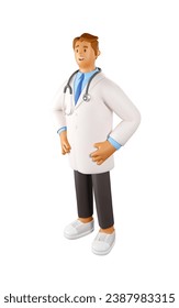 3D Doctor Vector Illustration. Cartoon Male Character of Therapist in a white coat