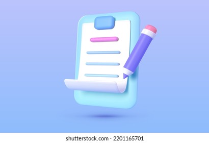 3D Document 3d for concept design. Copywriting, writing icon. Creative writing and storytelling, education concept. Creative concept. Isolated vector illustration