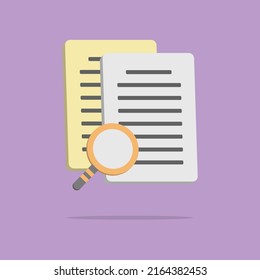 3d document concept with magnifying glass in minimal cartoon style